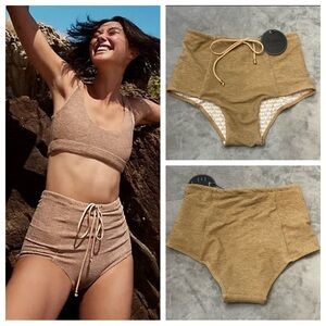 New! Free People Resin Obsidian textured surf High-Waist Bikini Bottoms 4654